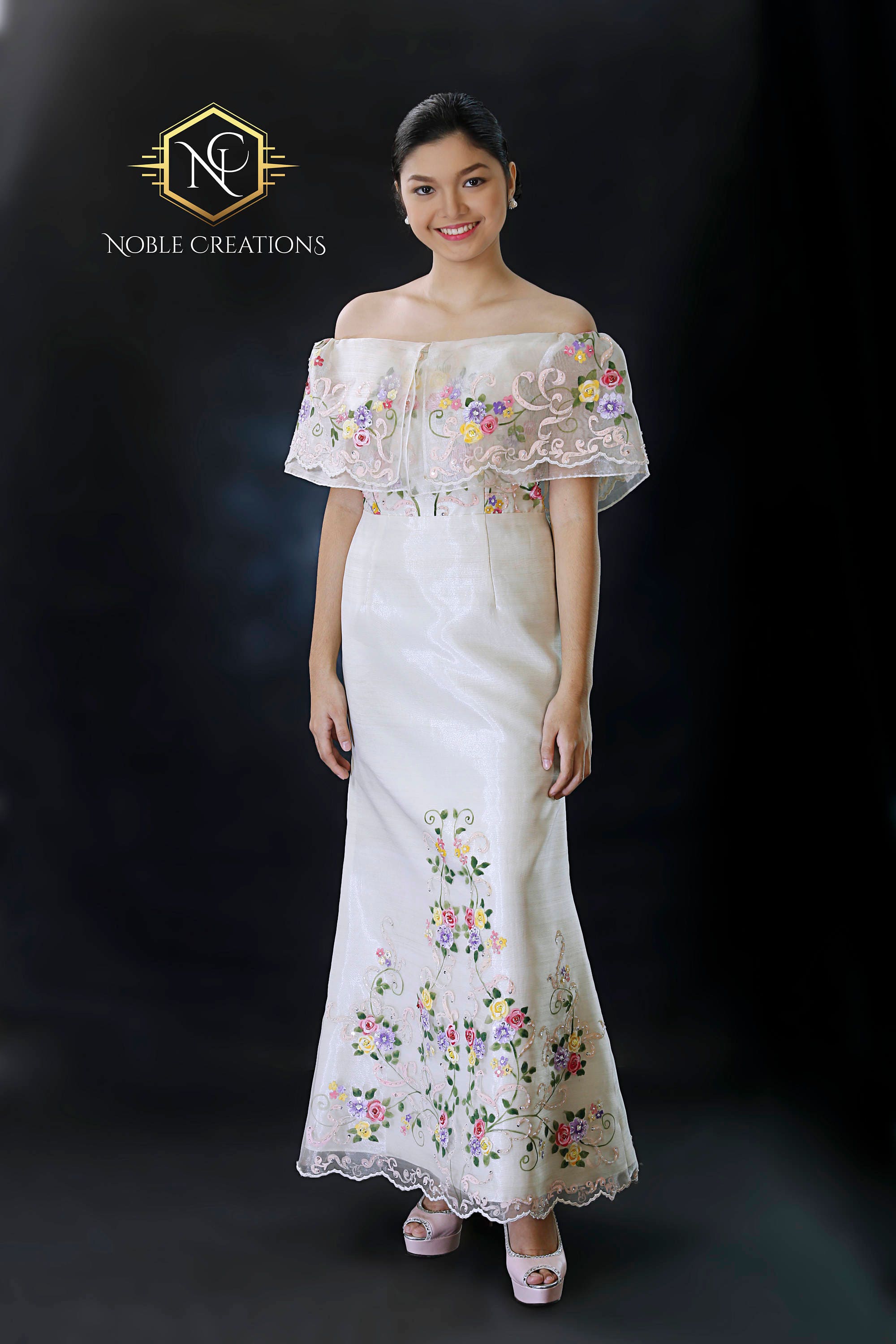 FILIPINIANA Dress  Hand painted and Embroidered Maria Clara 