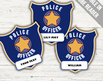 Police Officer Badge Printable (Police Party Printable). Printable PDF (EDITABLE). Instant Download.