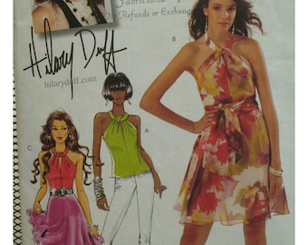 Hilary Duff Twisted Front Halter Dress Pattern, Top, Flared Skirt, Open Back, Fitted Bodice, McCalls No. 5802 Size 4 6 8