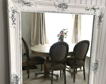 White Distressed Shabby Chic Mirror, White and Gray Mirror