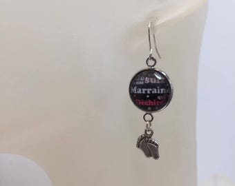 Earrings cabochon "Godmother" foot charm