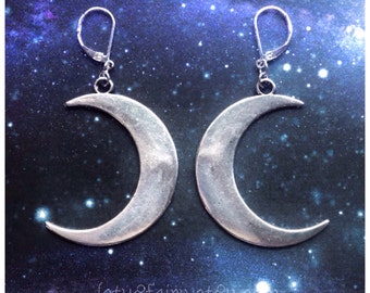 Crescent moon earrings, for regular or stretched ears, witchy, boho, sold per pair (leave qty as 1)