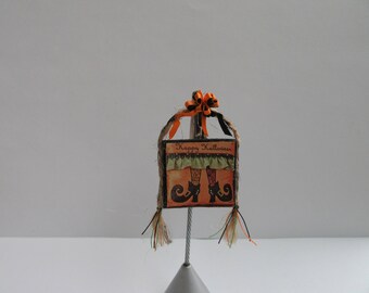 Miniature Halloween Sign for the Wall or Door With Silk Bow Ooak