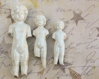 3 Frozen Charlotte Dolls Broken Antique German Porcelain