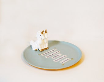 large trinket dish, bits and bobs dish, unicorn plate
