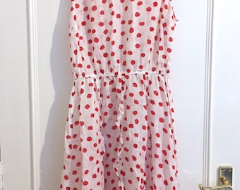 White and Red Polka Dot Print Cotton Dress with ruffle detail
