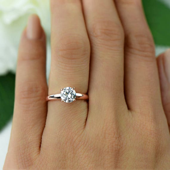 1 ct Low Profile Wide Solitaire Engagement Ring Man Made