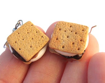 Smores Earrings, Food Jewelry, Miniature Food, Campfire Earrings, Food Earrings