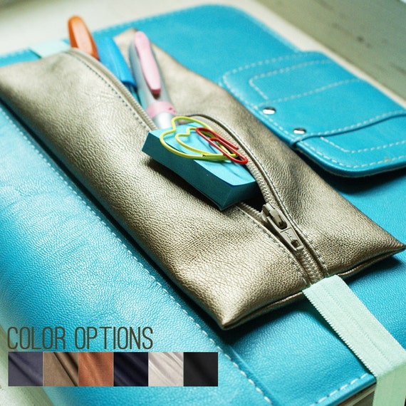 Planner pouch with band for pens pencils and planner