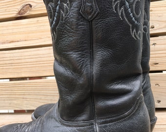 Vintage Nocona Black Leather Boots Size 10...Western wear/ Barn Decor/ Man Cave Decor