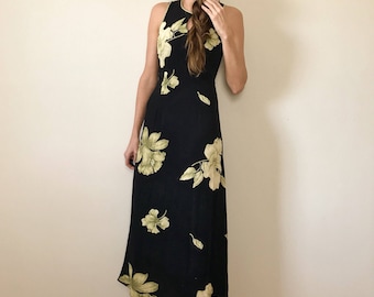 Vintage Floral Rayon Maxi Dress