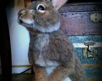 OOAK Needle felted Alpaca Life Size Cottontail Bunny Rabbit Hare Poseable Artist Doll Bear Free Shipping Taxidermy Realistic