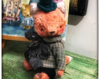 4 inch Artist Handmade Viscose Teddy Fox Thomas by Sasha Pokrass