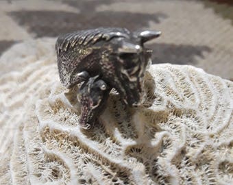 Sterling silver horse and colt ring, size 4 1/2