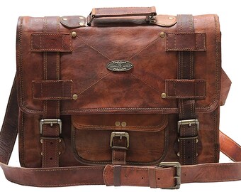 16 Hand Made Italian Leather Tan Briefcase Laptop