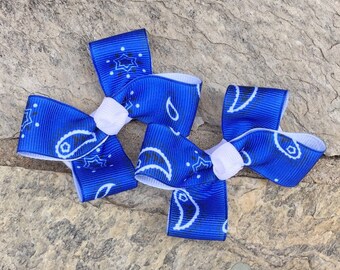 Blue Bandana Hair Bows,Pigtail Hair Bows,Toddler Hair Bows,Non Slip Hair Bows,Birthday Party Favors