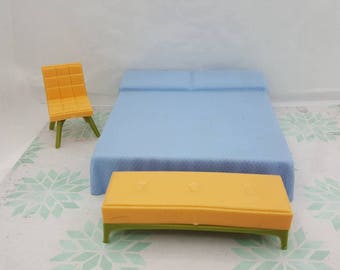 Marx 3 piece Bedroom Imagination Dollhouse Toy Furniture Soft Plastic