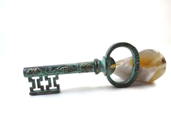 Skeleton Key Bottle Opener - Old Brass Corkscrew - Solid Brass Bottle Opener - Skeleton Key - Antique Corkscrew - Wine Bottle Opener.