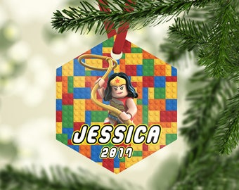 Lego Ornament, Mixed Blocks, Holiday Ornament, Kids Gift, Personalized Kids Ornament, Personalized Ornament, LEGO Movie Wonder Woman