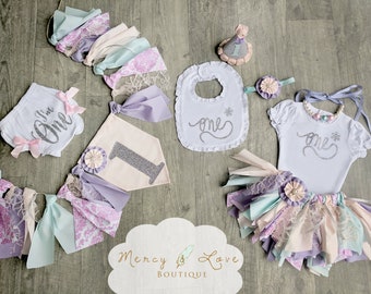 The "Winter Sofia" Collection. Pink, purple and silver 1st birthday,Tutu,Cake Smash,First Birthday Girl,Birthday Outfit,High Chair Banner