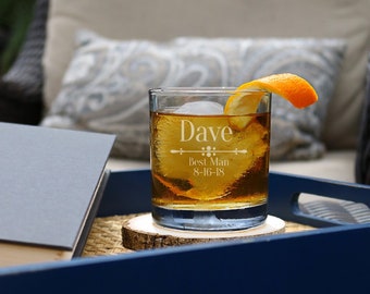 Personalized Whiskey Glass, Best Man Whiskey Glass, Groomsmen Whiskey Glass, Groomsmen Gifts, Groomsmen Glasses, Custom Whiskey Glass - D