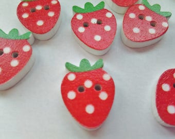 10 Red Strawberry Buttons 20mm (3/4") Strawberry Focal Sewing Buttons, Children's Clothes, Fruit Buttons, Kids Crafts Scrapbooking