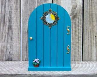 Wood Fairy Door, Aqua, Blue, Indoor Fairy Door, Childs Gift, Fairy, Pretend Play, Girl Gift, Magical Portal, Miniature Door, Fairy Play