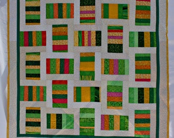 Green Quilt, Modern Quilt, Yellow Quilt, Lap Quilt, Lap Throw, Picnic Blanket