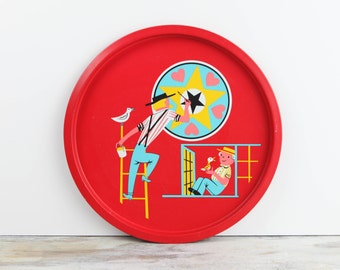 Vintage Metal Serving Tray w/ Mid Century Graphics