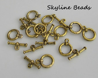 Tibetan Style Toggle Clasps - Antique Gold