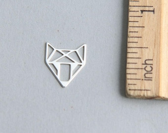 Fox Charm Silver Fox charm, Origami Fox Charm, Sterling Silver Fox, Tiny Fox charm, 925 Sterling Silver Charm, 11 x 14mm ( 1 piece )
