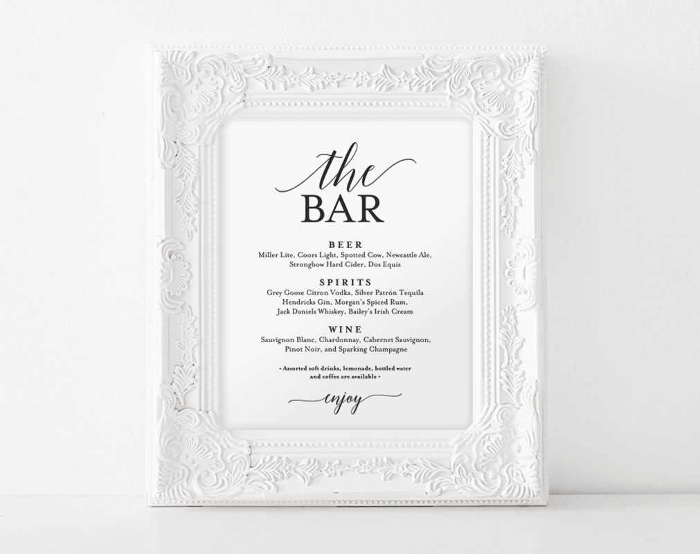 Bar Menu Sign The Bar Sign Wedding Bar Menu Printable