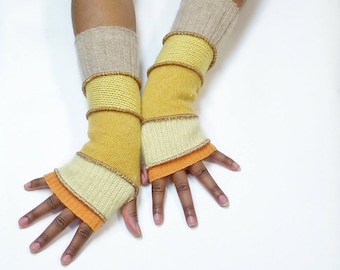Fingerless Gloves,Armwarmers(Yellow Orange/Butter Yellow,Gold Sparkle/Maize/Yellow/Tan)Brenda Abdullah