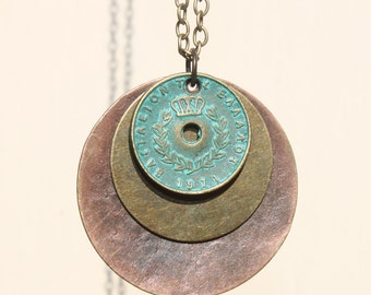 Boho Pendant Necklace Bohemian Necklace Pendant Copper Turquoise Necklace Pendant Bohemian Jewelry Mixed Metal Necklace Gift For Her