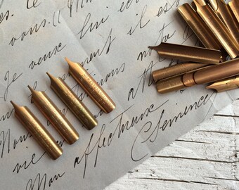 6 Vintage dip pen nibs: art journal supplies, calligraphy tools, drawing and writing nibs. Resterbrook and Co's relif nibs 314.
