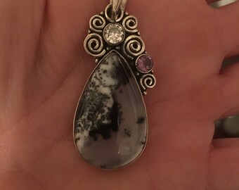 Vintage Style, Dendrite Opal Pendant, 925 Sterling Silver