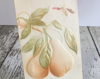 Vintage PEARS and BEE Postcard~Embossed~ Junk Journal~ Scrapbooking ~