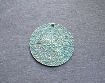Large green verdigris patina pendant bronze 40 x 40 mm