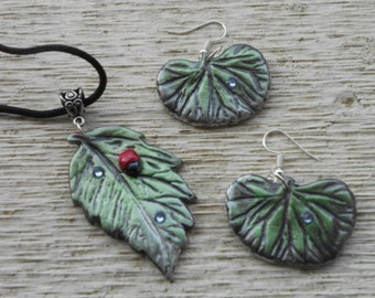 Leaf Pendant and Earrings