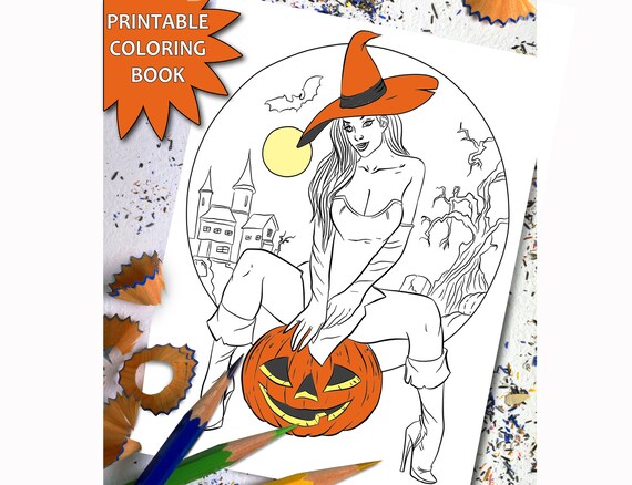 Halloween Adult Coloring Book Sexy Girl Printable Adult