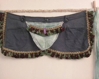 Womens Apron, Market Apron, Recycled Apron, Waist Apron, Half Apron, Pocket Apron, Utility Belt, Festival Belt, Gardening Apron, Patchwork