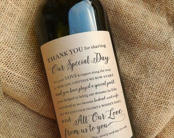 Thank You Wine Bottle Labels \\ Wedding Favor \\ Gift \\ Centerpiece