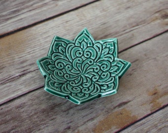 Emerald Green Dish - Bohemian Star Dish - Boho Pattern - Stamped Dish - Green Ring Dish - Green Jewelry Bowl - Emerald