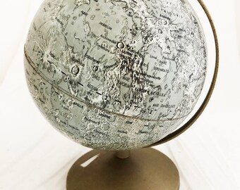 Globe- Replogle 6" Moon Tin spinning desktop 1970's Ranger 4 Apollo 11