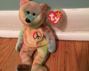 Retired Original Peace Bear TY Beanie Baby reduced 4th of JULY SALE