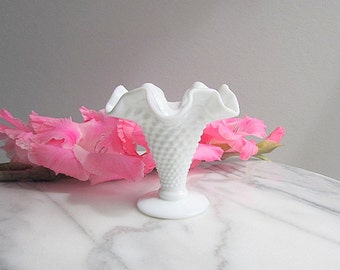 Vintage Milk Glass Hobnail Vase, Small Flower Vase, Wedding Vase, Wedding Decor, Fenton Vase
