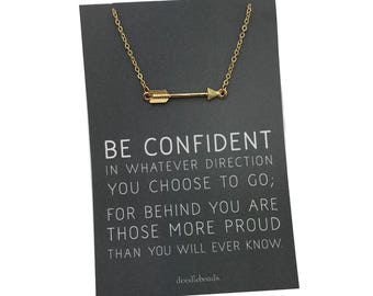 Graduation Gift, Gold or Silver Arrow necklace, carded gift Be confident in whatever direction you go, proud of you gift, college student