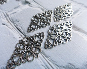 Silver Thick Filigree, Diamond Shape Filigree Pieces, Metal Jewelry Supply -10-