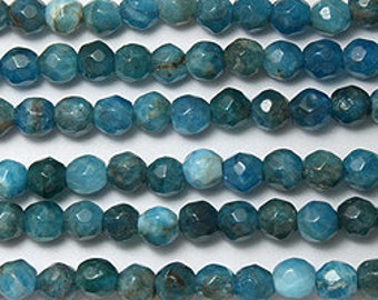 Blue apatite faceted round bead 6mm 15.5 inch strand