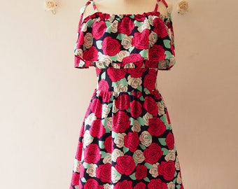 50% OFF Sale Rose Queen Straps Drop Shoulder Dress Floral Summer Dress Date Dinner Party Holiday Dress Floral Sundress -Size S-M (US4-8)